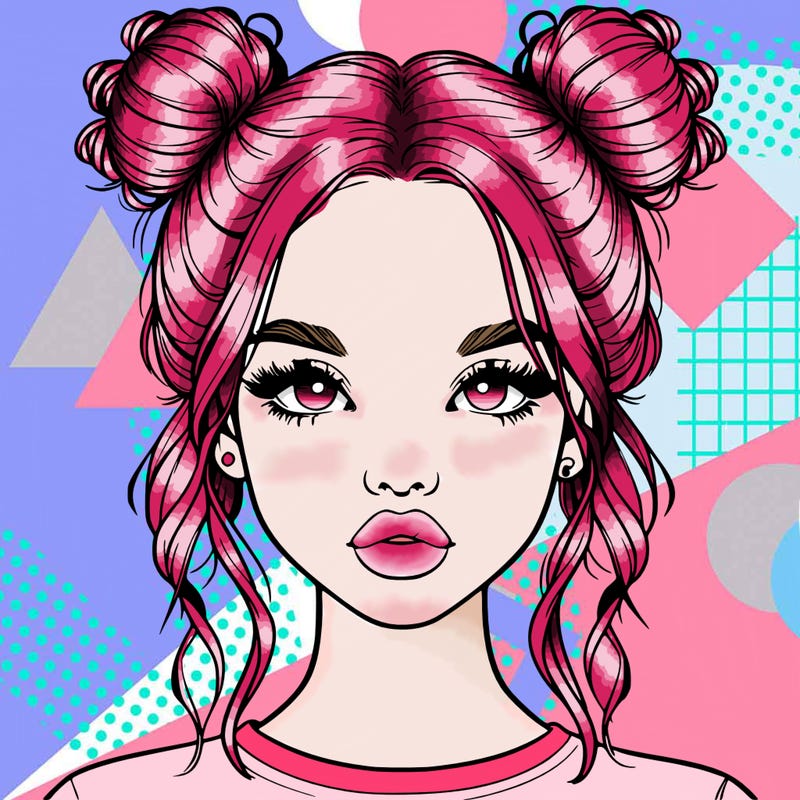 realistic girl with two buns in hair and lips
