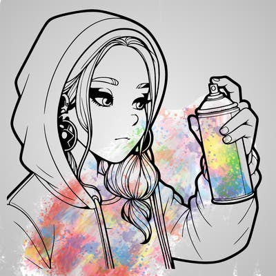 a realistic girl, spray painting