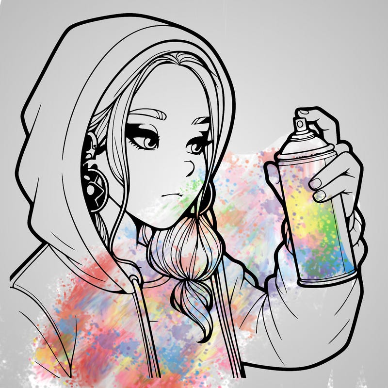 a realistic girl, spray painting