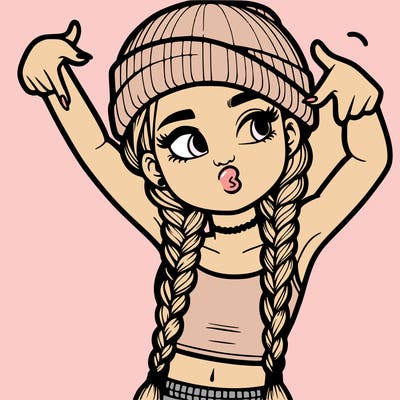 realistic teenage girl with braids and a beanie and crop top doing 🫶🏼