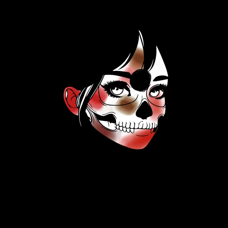 realistic girl with skull