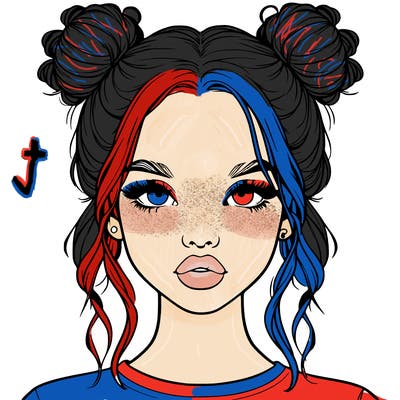 realistic girl with two buns in hair and lips