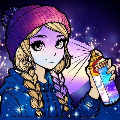 realistic girl spray painting