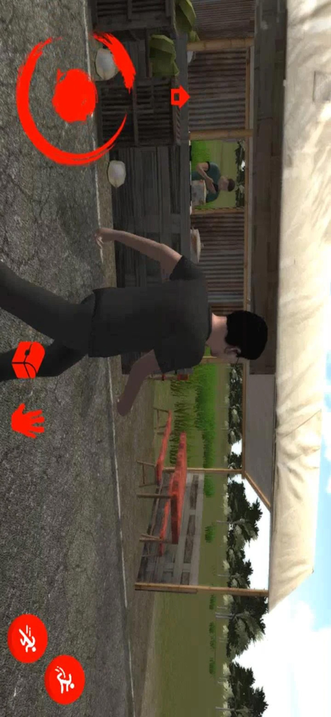 Sate Gagak Rituals - A third person gameplay scene of Sate Gagak Rituals showing a character in a village