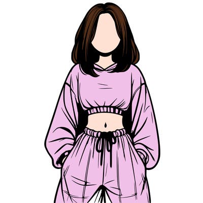 realistic girl faceless with baggy pants and a crop top