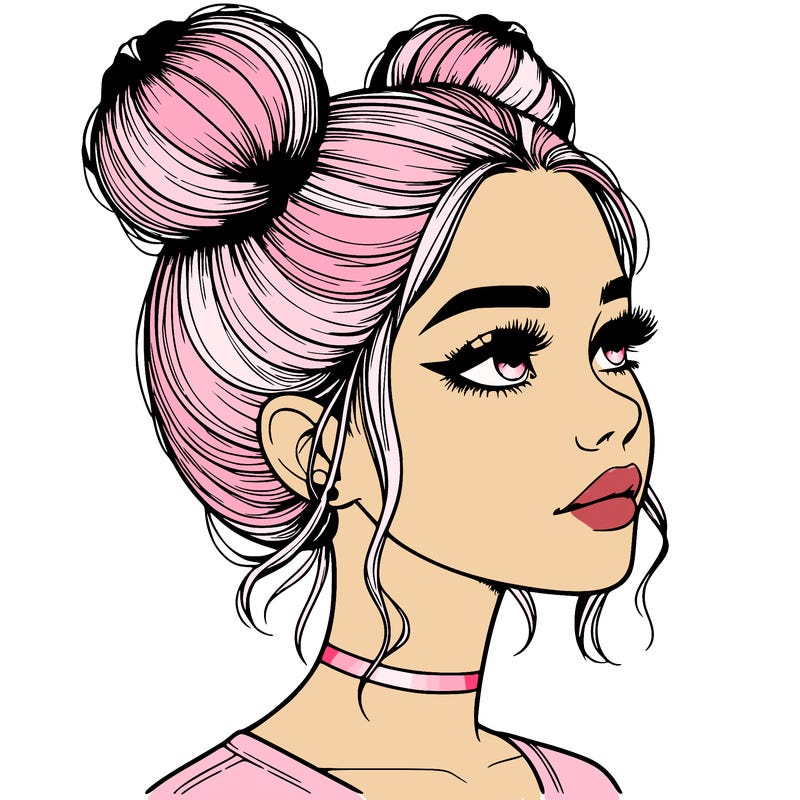 realistic girl with buns on the top of her head