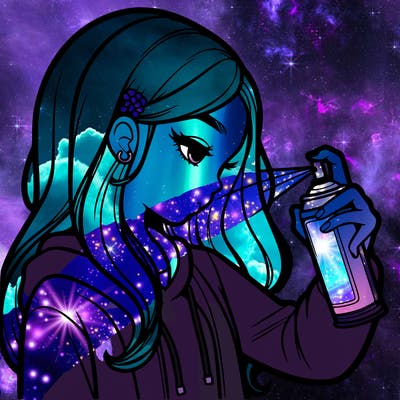 a realistic girl spray painting