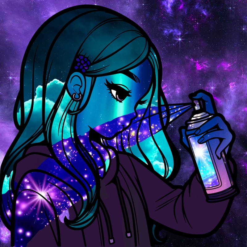 a realistic girl spray painting