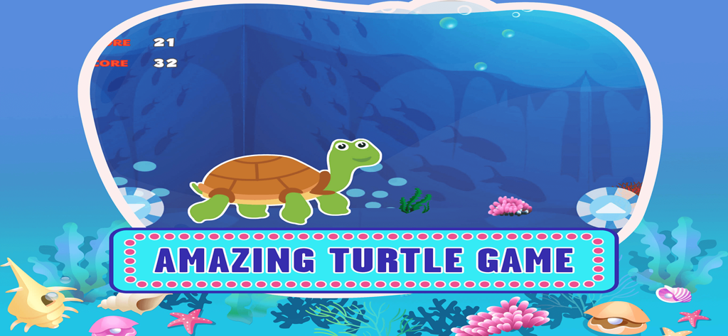 Sea Animal Games For Kids Apps - A cartoon turtle swimming underwater in a sea animal game for kids