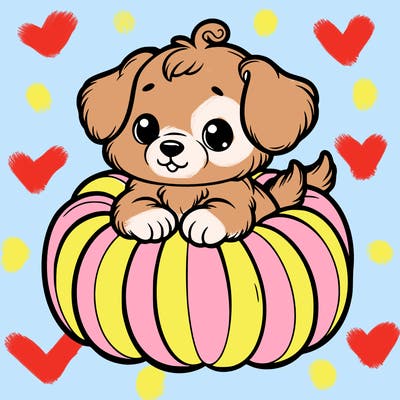 cute little puppy in a pumpkin