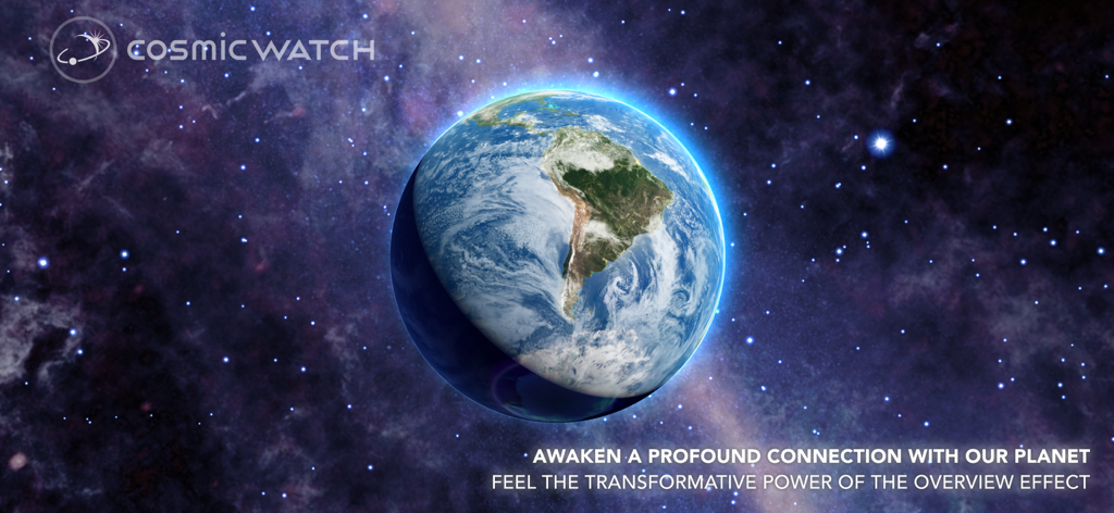 Una vista 3D realista de la Tierra desde el espacio en la aplicación Cosmic Watch