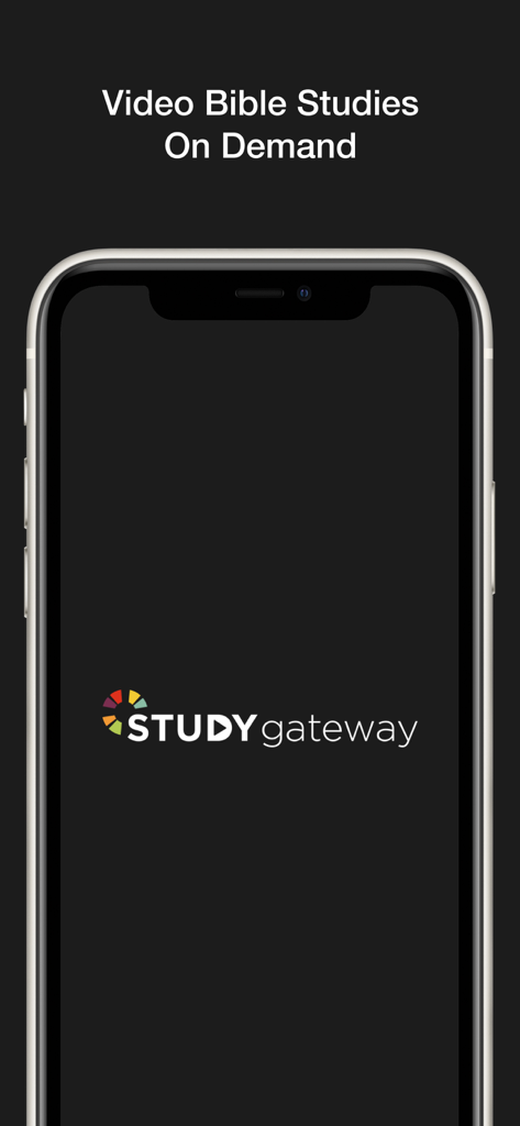 Study Gateway - Study Gateway app splash screen displaying the logo and the text Video Bible Studies On Demand on an iPhone