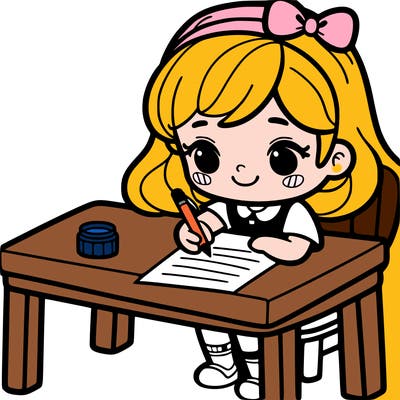 girl writing on the table