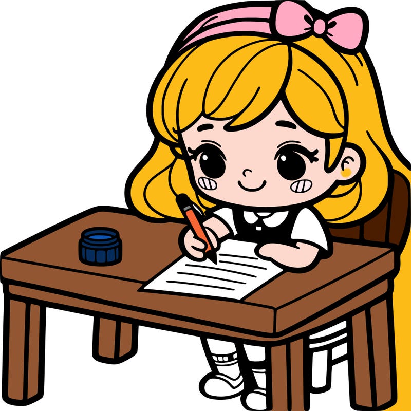 girl writing on the table