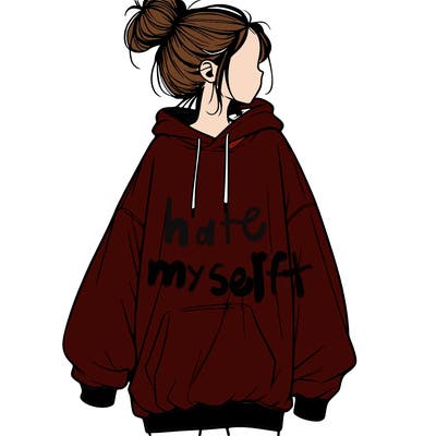 realistic girl with a oversized sweatshirt on and a bun