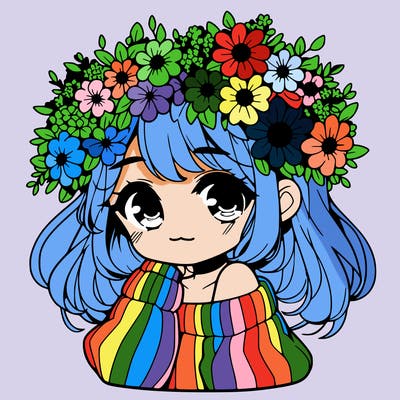 girl with flowers crown anime