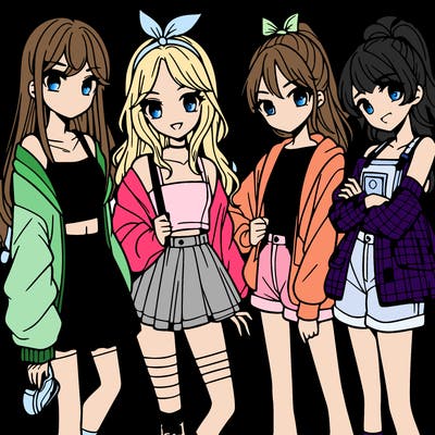 teen manga girls group of 4