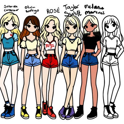 a group of girls wearing crop tops and shorts