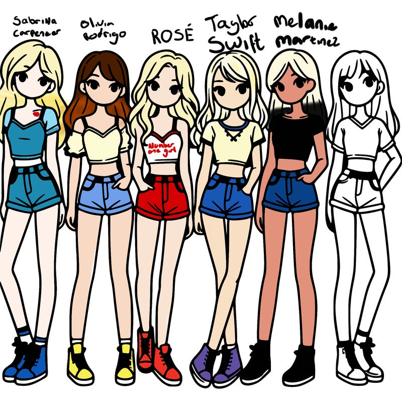 a group of girls wearing crop tops and shorts