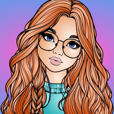 girl with long hair and freckles and glasses realistic