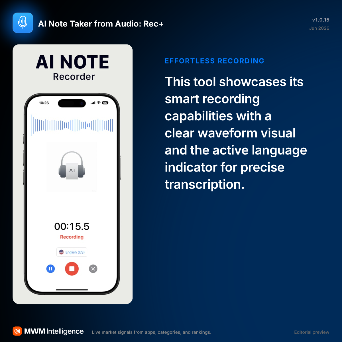 AI Note Taker from Audio: Rec+ - Productivity App | MWM
