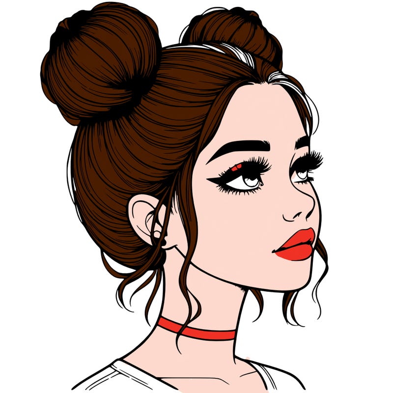 realistic girl with buns on the top of her head