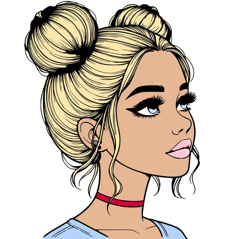 realistic girl with buns on the top of her head