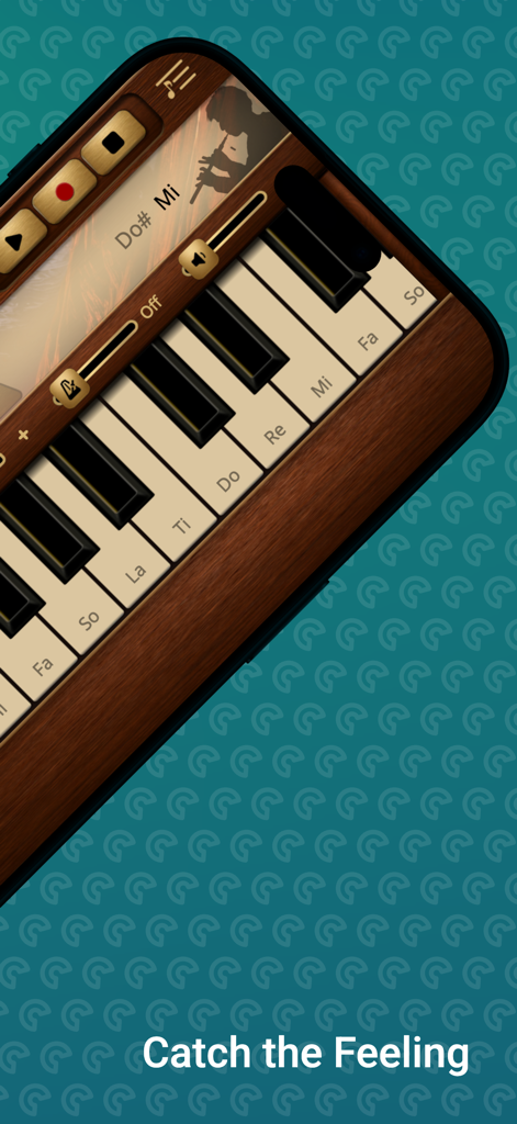 Duduk Sim - Duduk Sim app interface featuring a wooden styled keyboard and music recording controls