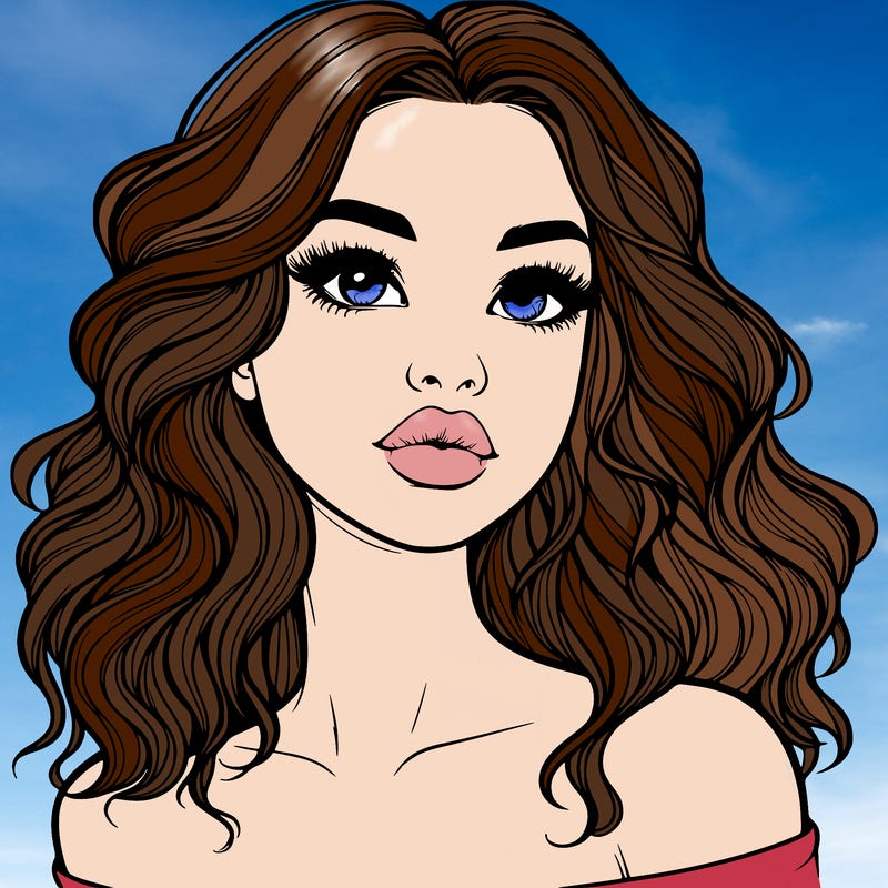 realistic girl with wavy hair and lips
