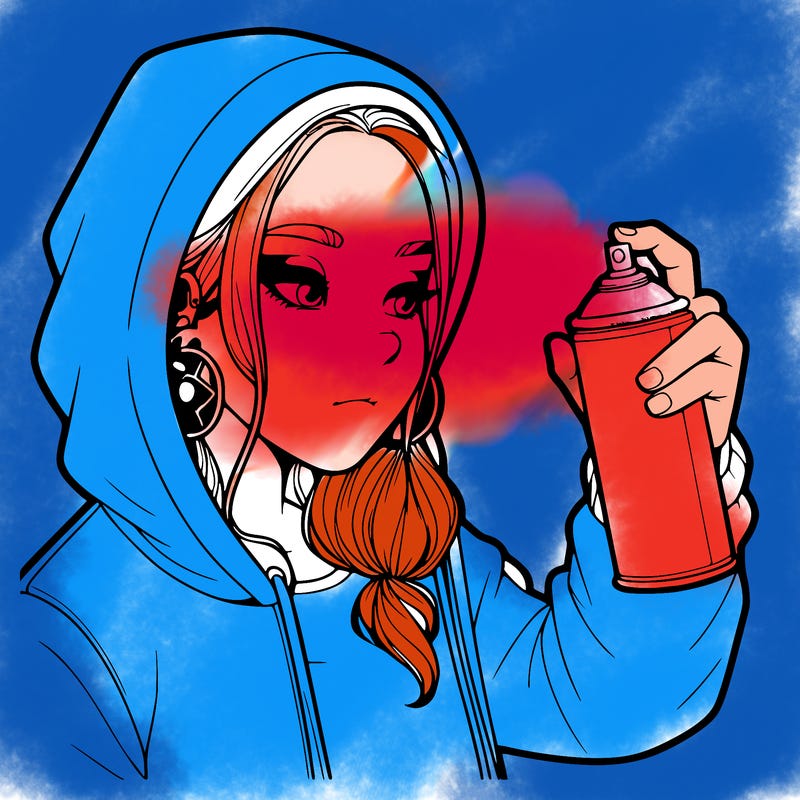 a realistic girl, spray painting