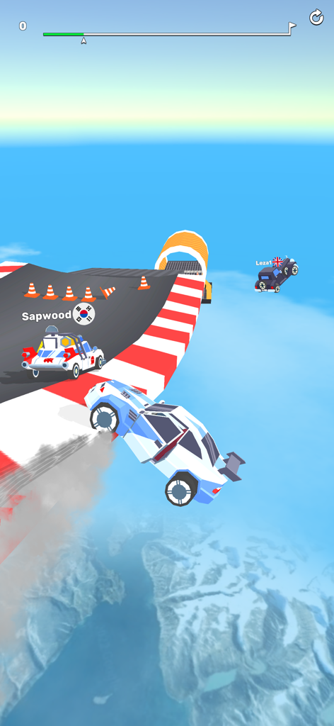 Ramp Racing 3D — Extreme Race - A blue car performing a high altitude jump in Ramp Racing 3D