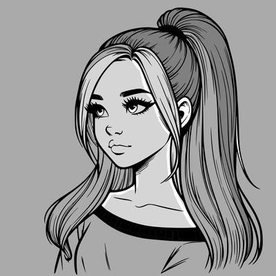 realistic girl with a high ponytail