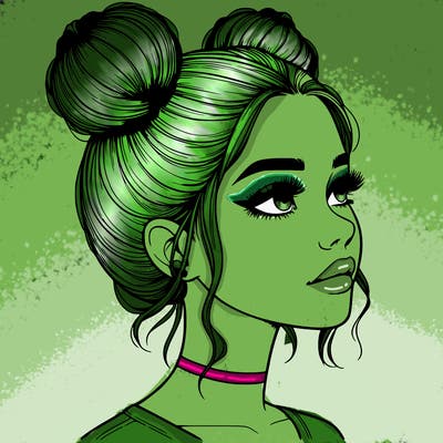 realistic girl with buns on the top of her head