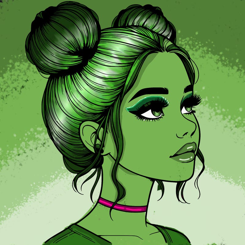 realistic girl with buns on the top of her head