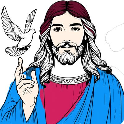 realistic jesus with a beautiful dove flying above him