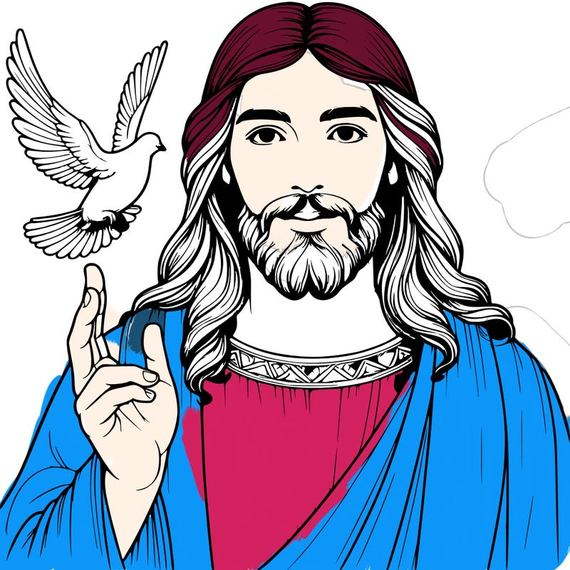 realistic jesus with a beautiful dove flying above him
