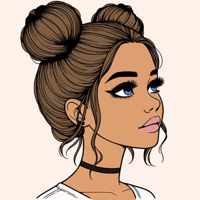 realistic girl with buns on the top of her head