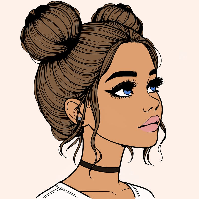 realistic girl with buns on the top of her head