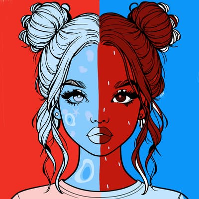 realistic girl with two buns in hair and lips