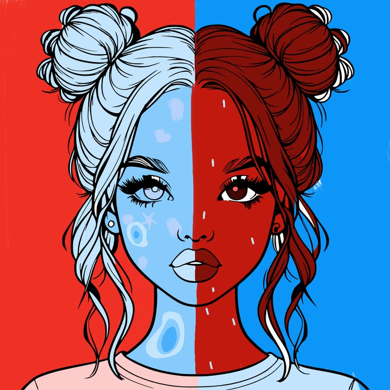 realistic girl with two buns in hair and lips