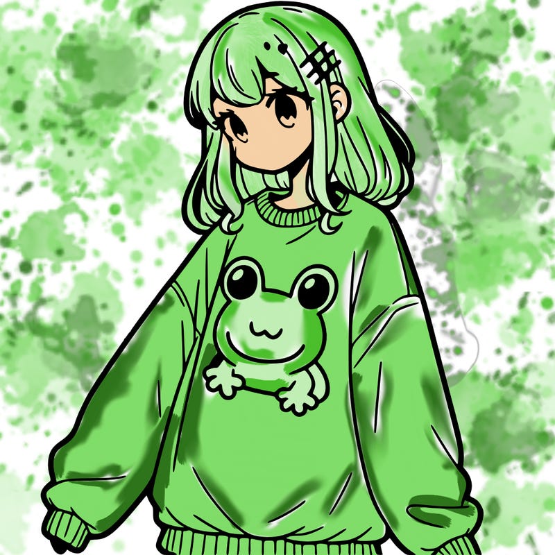 girl wearing frogging sweatshirt