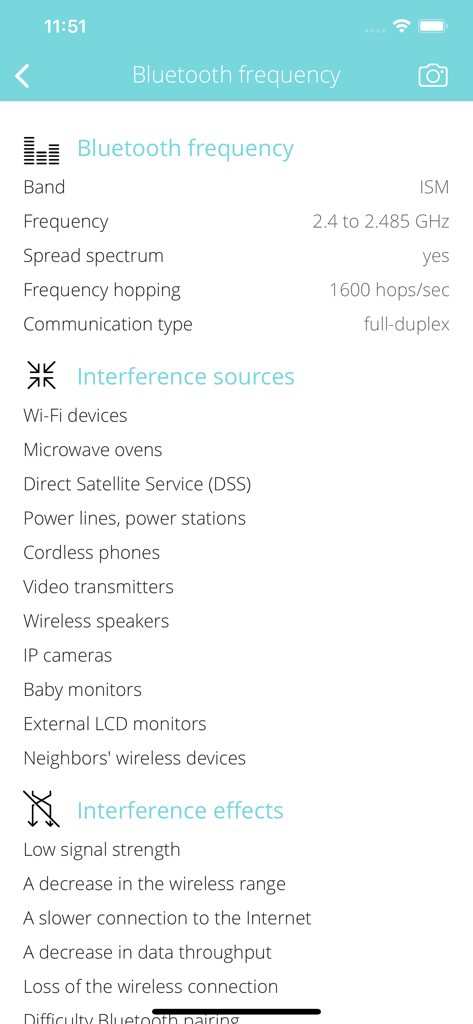 Detalles técnicos de la frecuencia Bluetooth y posibles fuentes de interferencia.