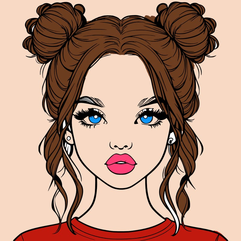 realistic girl with two buns in hair and lips