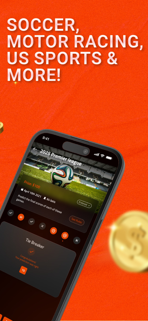 Superbets - Teléfono móvil mostrando la pantalla de predicción de fútbol de la aplicación Superbets para la Premier League con un premio en efectivo