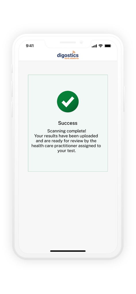 GTT@home - Aplicativo GTT at home exibindo uma mensagem de sucesso após escanear um kit de teste de glicose.