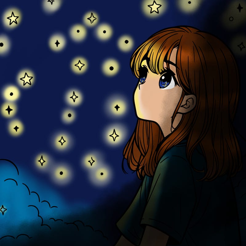 girl looking at stars realistic