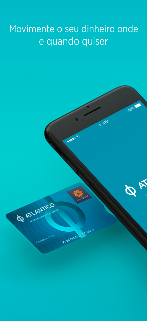 ATLANTICO Empresas Mobile Bank - ATLANTICO Empresas mobile banking app on a smartphone with a bank card