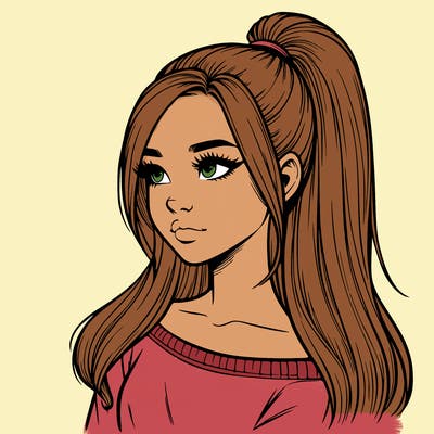 realistic girl with a high ponytail