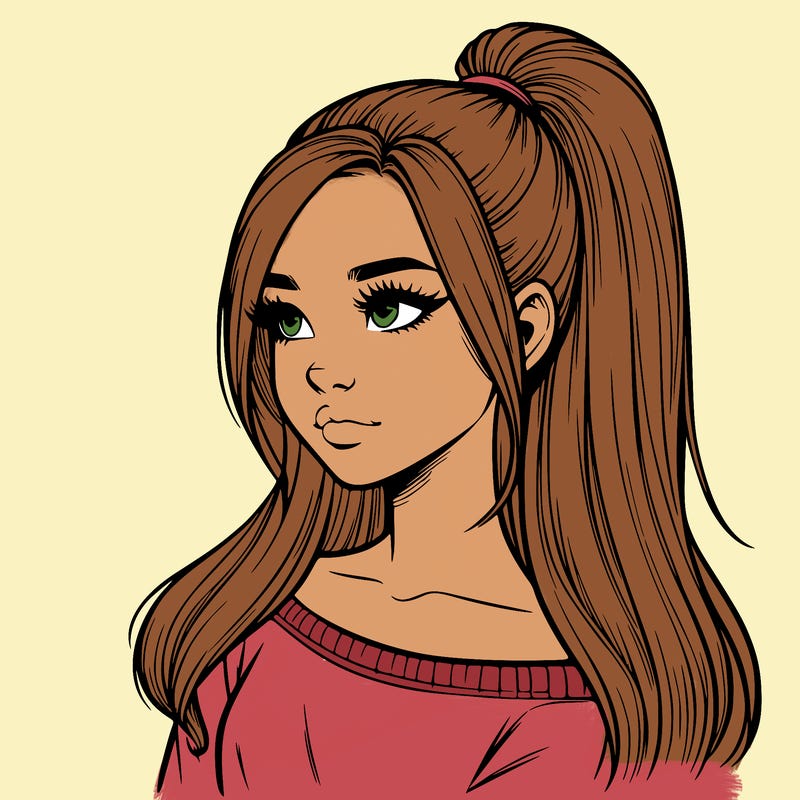 realistic girl with a high ponytail