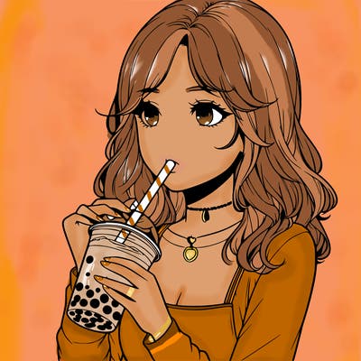 realistic girl drinking boba tea